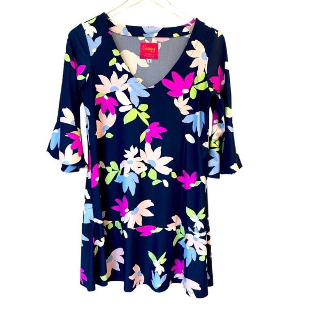 Gingy | Blue Pink Floral Shift Dress Size Small